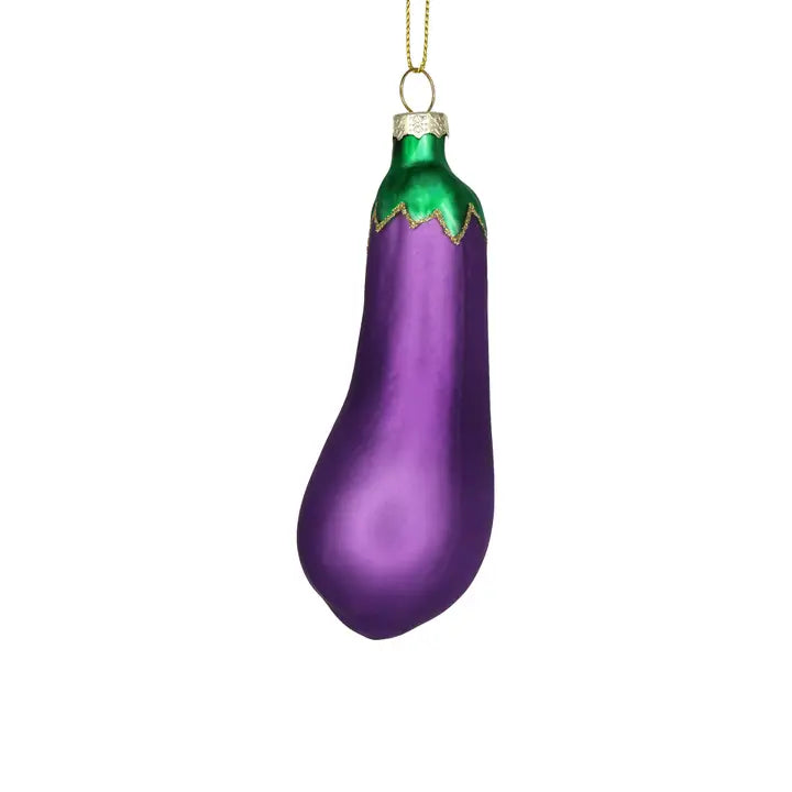 Playful Eggplant Glass Ornament