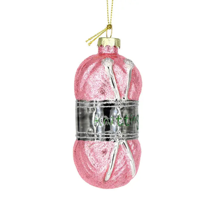 Crafty Yarn and Needles Knitting Glass Ornament
