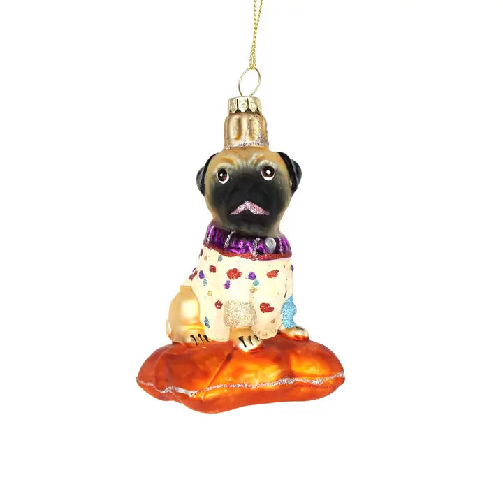 Dog Lover's Festive Pug Glass Ornament