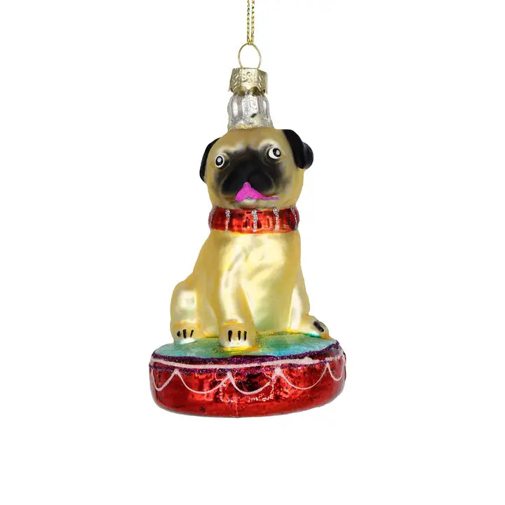 Sitting Pretty Pug Glass Ornament