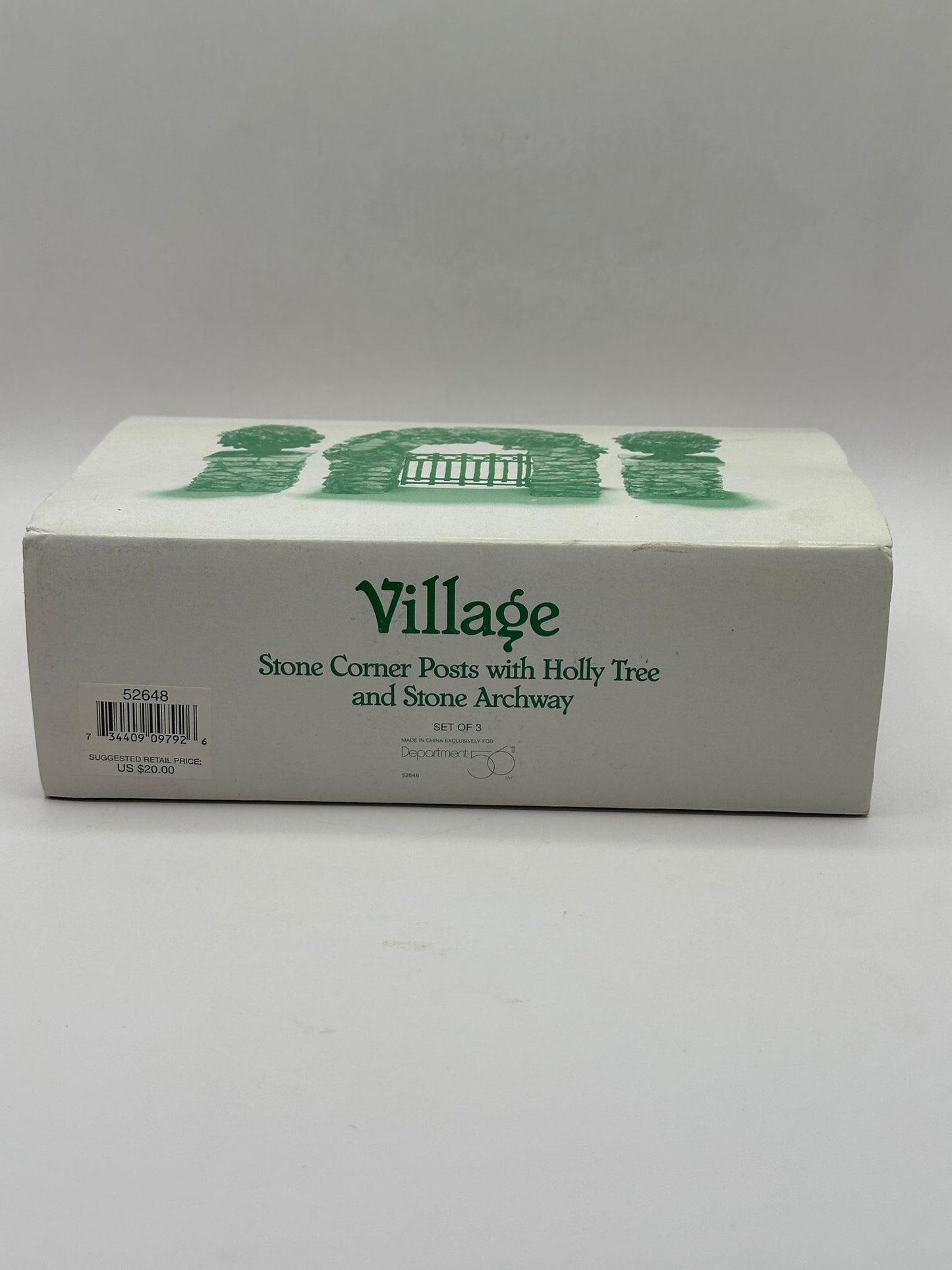 Department 56 - Stone Corner Posts with Holly Tree and Stone Archway - Village Accessories