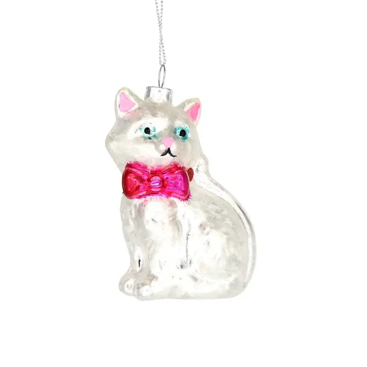 Fancy Cat with a Bow Glass Ornament