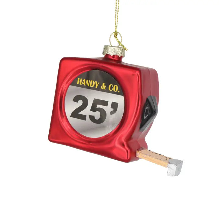Red Measuring Tape Glass Ornament