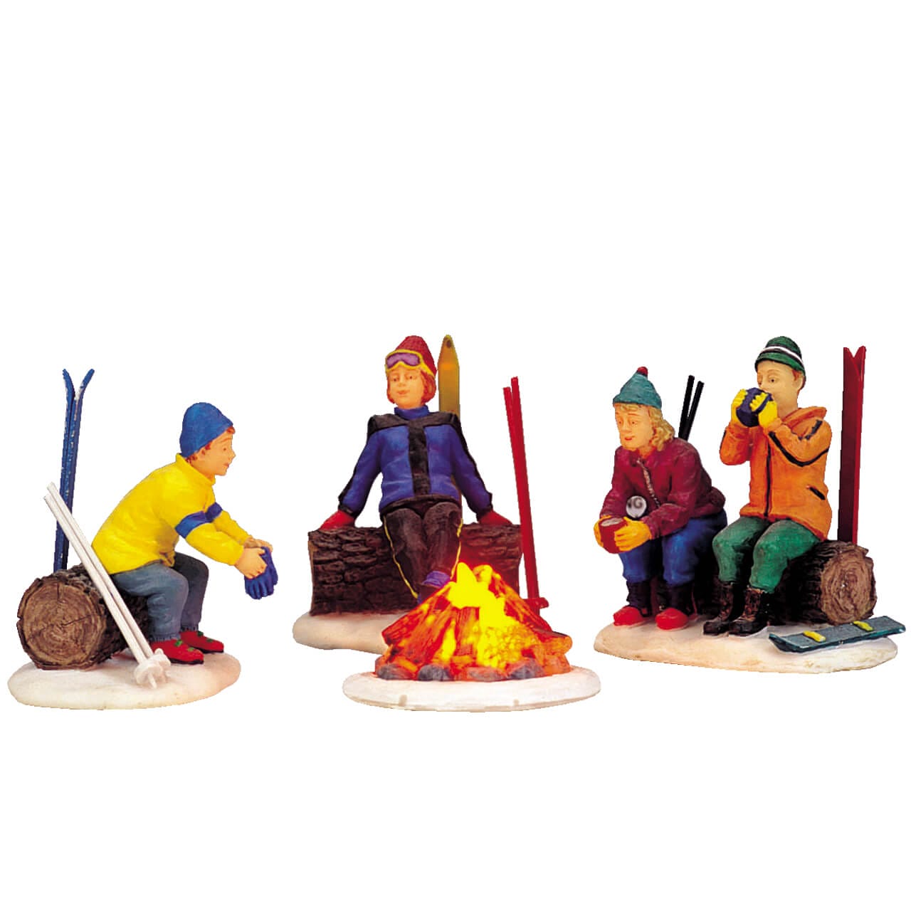 Lemax Skiers' Camp Fire, Set of 4 - Christmas village accessory