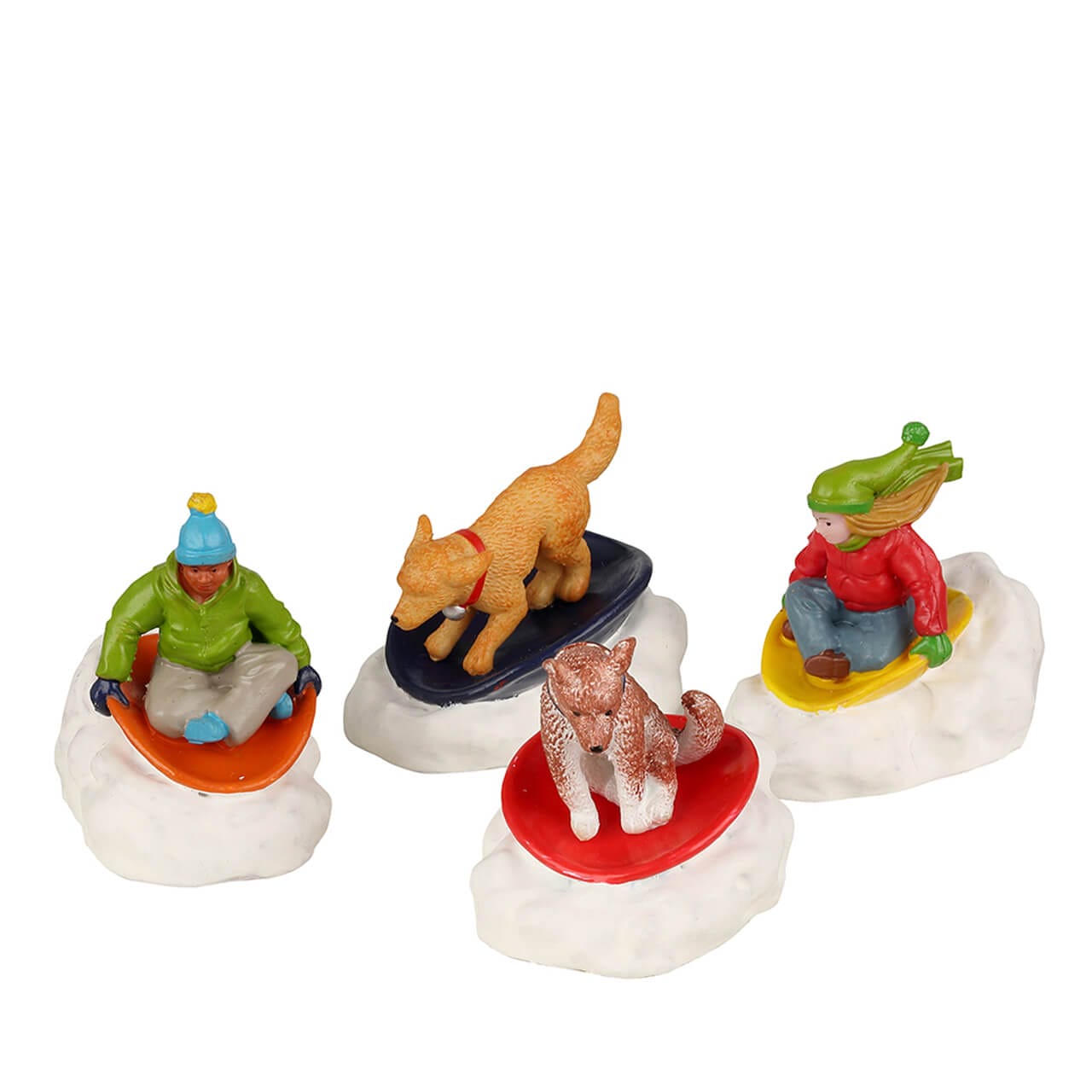 Lemax Dog Snow Saucer Fun, Set of 4 - Vail Village Christmas village figurine