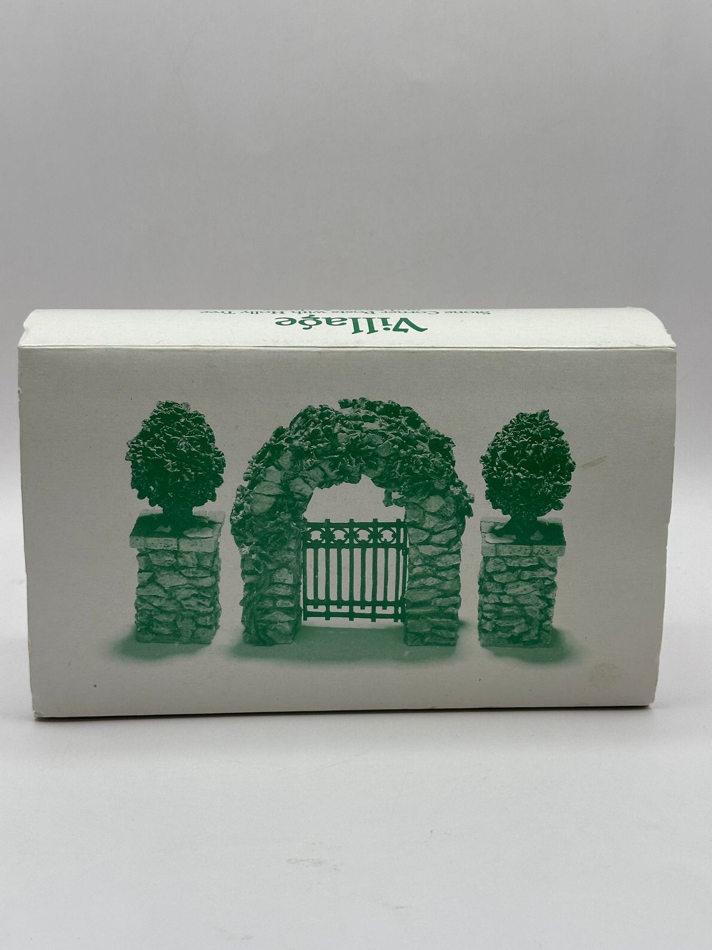 Department 56 - Stone Corner Posts with Holly Tree and Stone Archway - Village Accessories